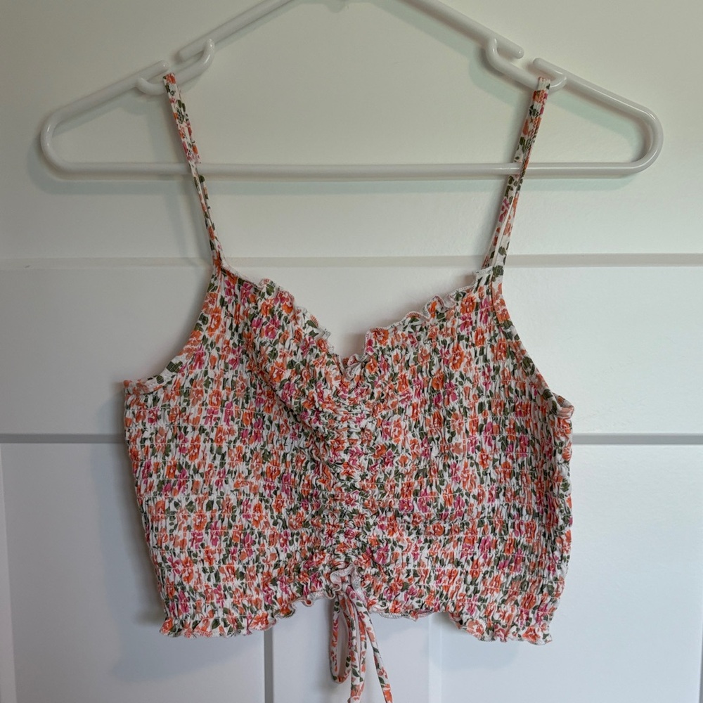 Aeropostale Floral Lace-Up Camisole - Pink and White